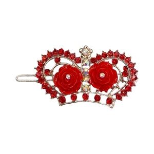 Elegant Red Crystal Crown Rose Hair Clip 2.5”